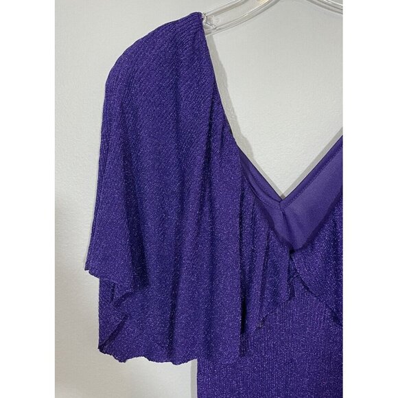 Zara Small Purple Metallic Thread Cape Maxi Dress Gown Evening Knit Shimmer Boho - Picture 9 of 13